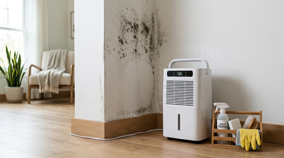 Remoção de humidade e bolor das paredes de casa com produtos adequados