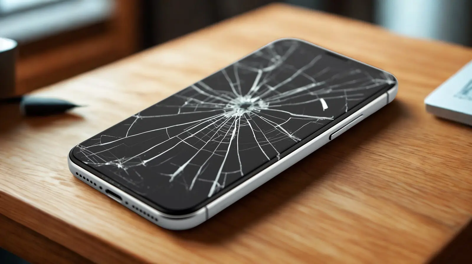 Técnico a reparar ecrã partido de smartphone com ferramentas de precisão